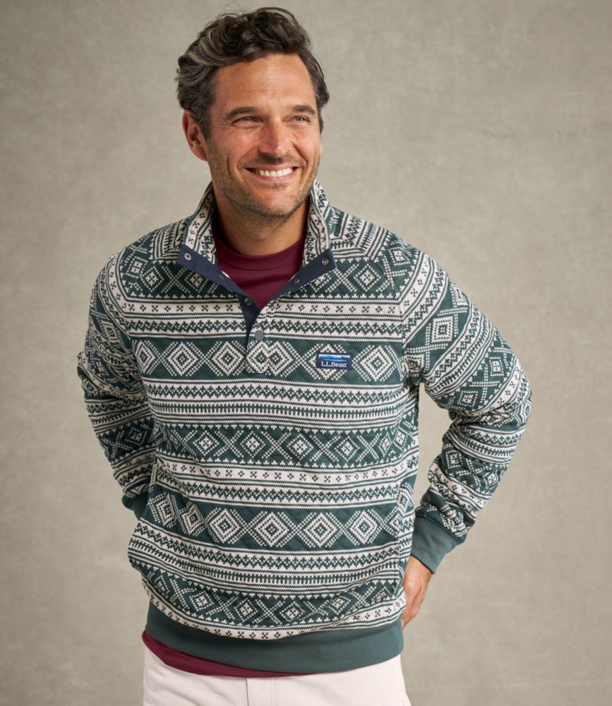 Men's Bean's Quilted Sweatshirt, Mockneck, Print, Deepest Brown Birdseye, small image number 8