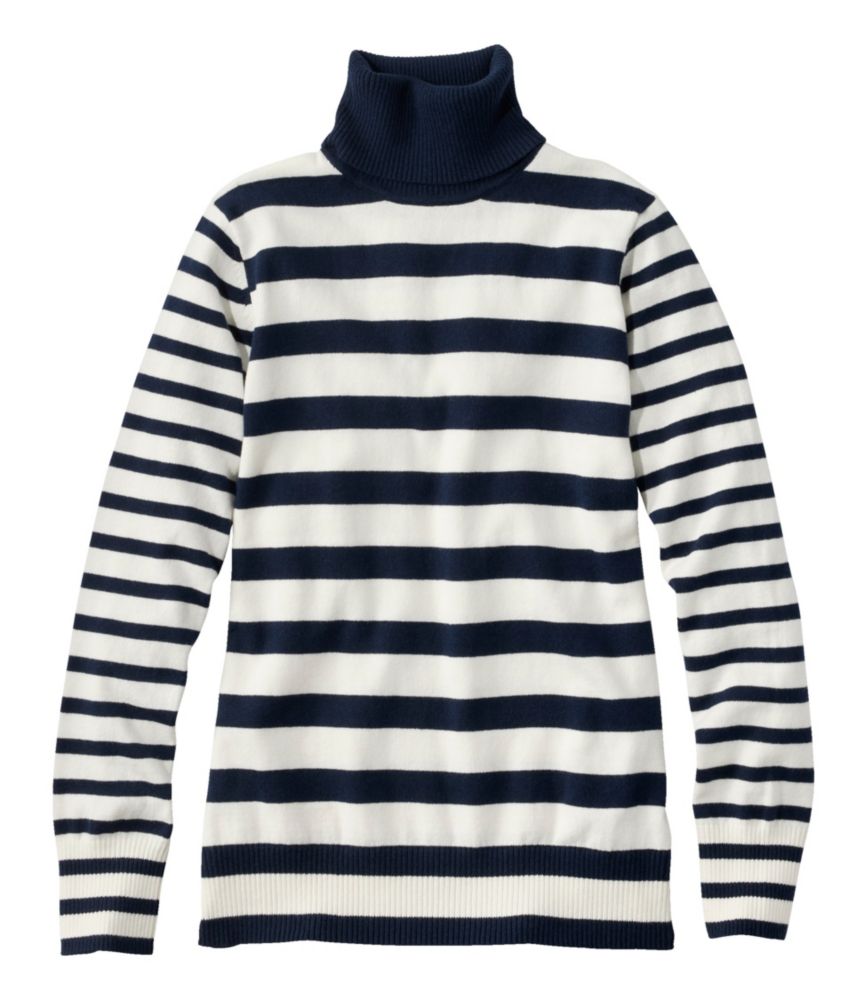 Women's Cotton/Cashmere Sweater, Turtleneck Stripe