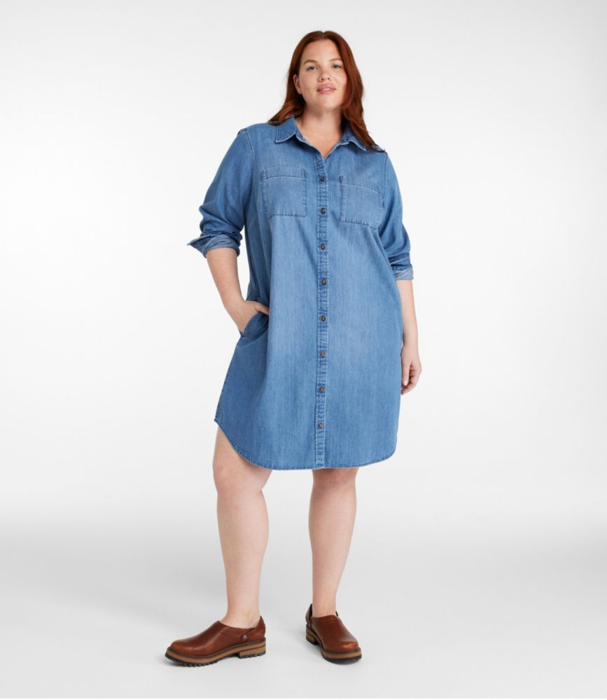 Women's L.L. Bean Heritage Washed Denim Shirt Dress, Medium Blue, small image number 2