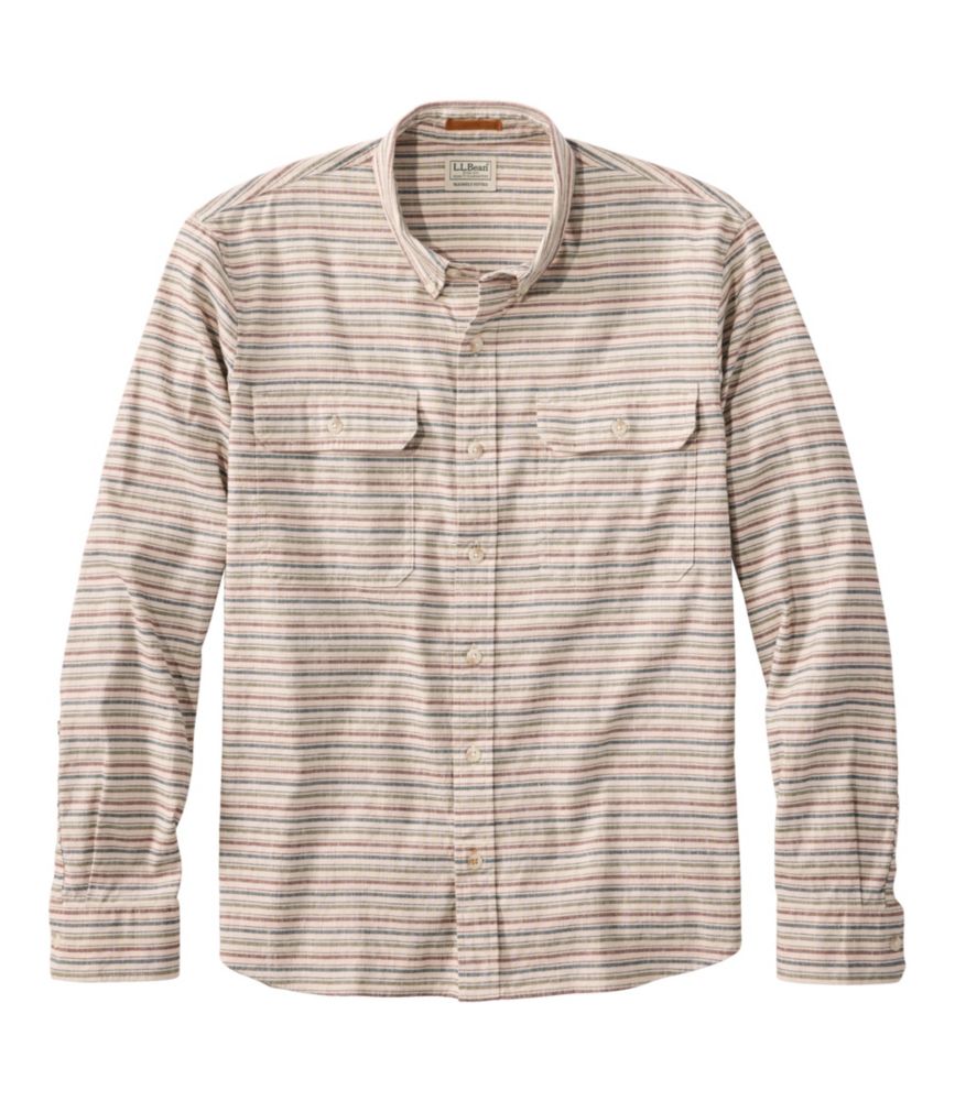 Men's Stonecoast Hemp Shirt, Slightly Fitted Untucked Fit, Stripe, Silver Birch, small image number 1