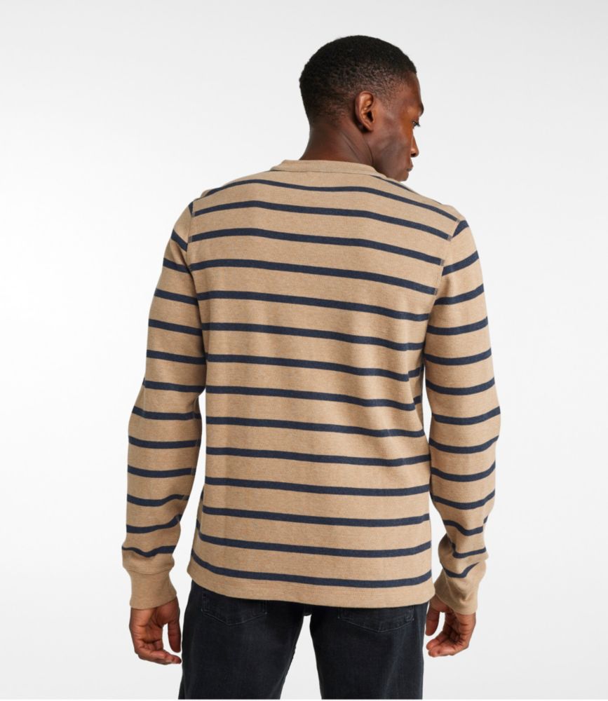 Men's Bean's Vintage Soft Knit Henley, Stripe, Barley Heather/Navy, small image number 3