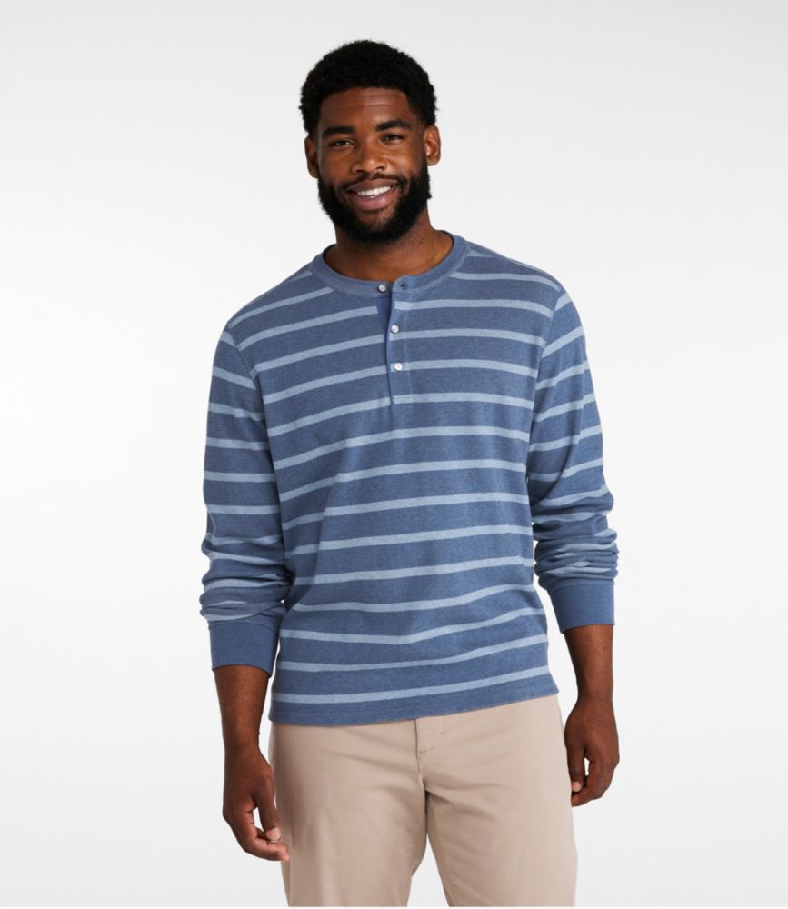 Men's Bean's Vintage Soft Knit Henley, Stripe, Barley Heather/Navy, small image number 4