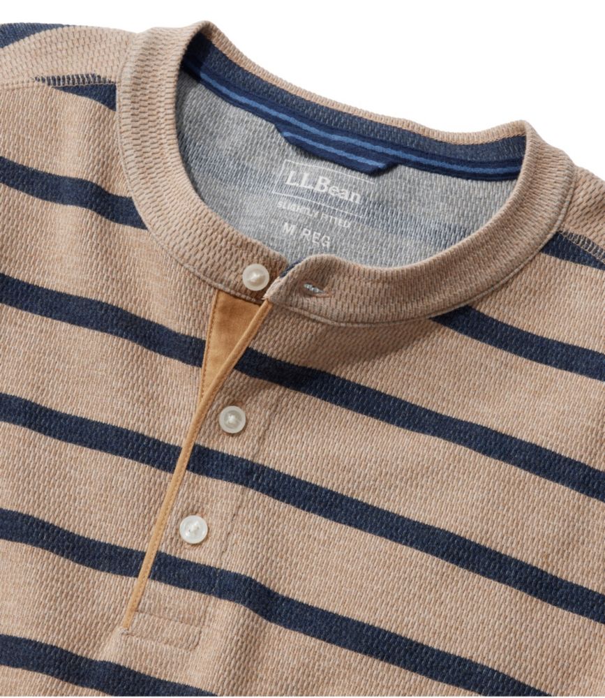 Men's Bean's Vintage Soft Knit Henley, Stripe, Barley Heather/Navy, small image number 6