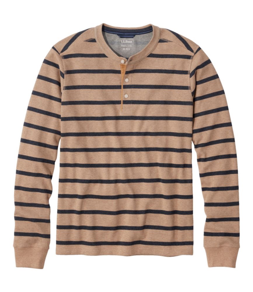 Men's Bean's Vintage Soft Knit Henley, Stripe, Barley Heather/Navy, small image number 1