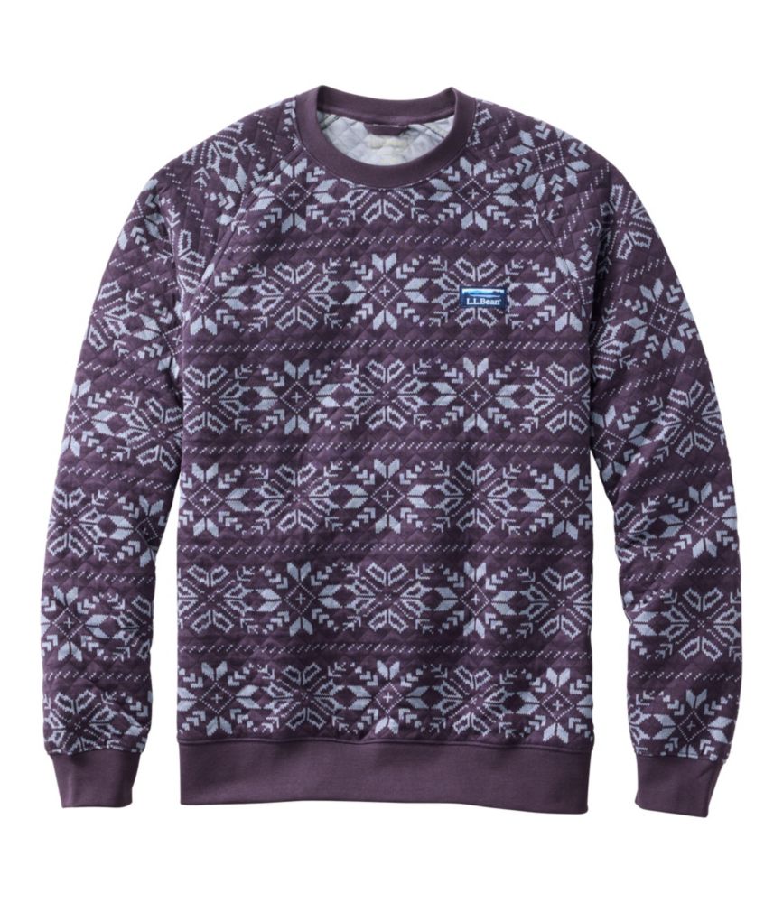Men's Bean's Quilted Sweatshirt, Crewneck, Print, Eggplant Snowflake, small image number 1