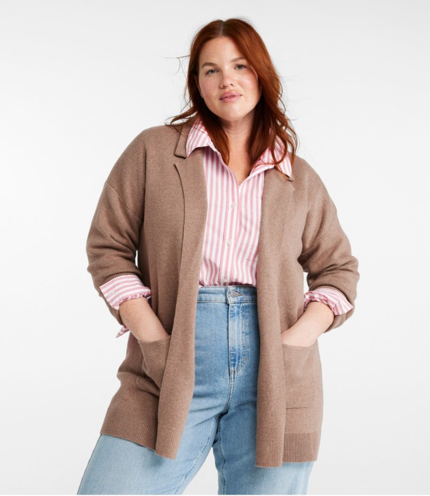 Women's Wicked Soft Cotton/Cashmere Coatigan Sweater, Camel Brown Heather, small image number 2
