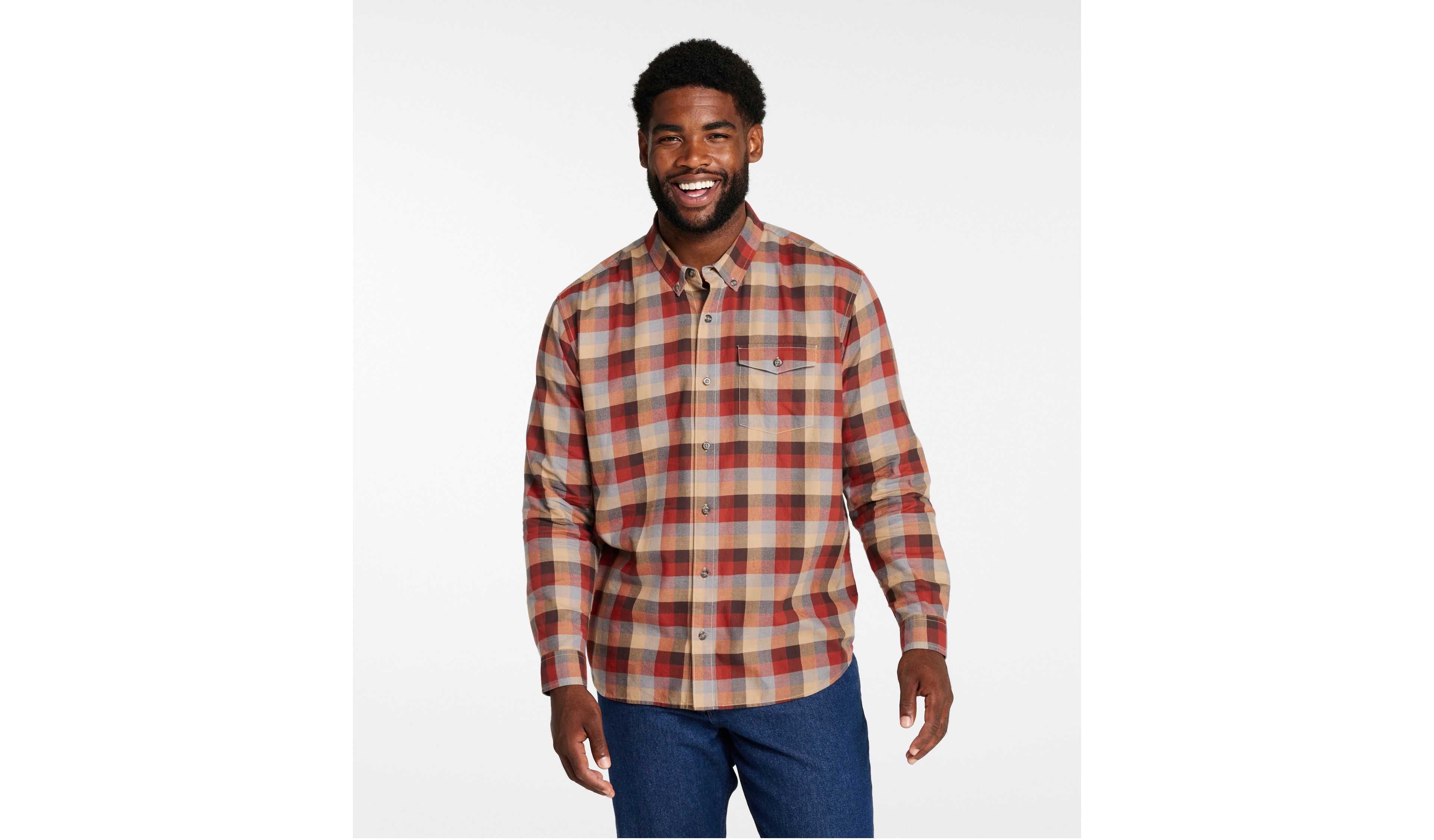 Men's Brushed Jaspé Twill Shirt, Traditional Fit, Plaid
