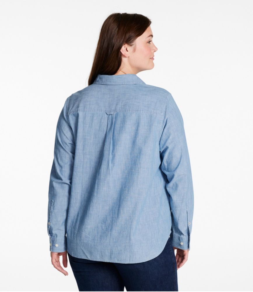 Women's Essential Cotton Shirt, Chambray Long Sleeve, Clean Indigo, small image number 3