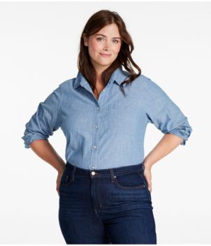 Women's Essential Cotton Shirt, Chambray Long Sleeve