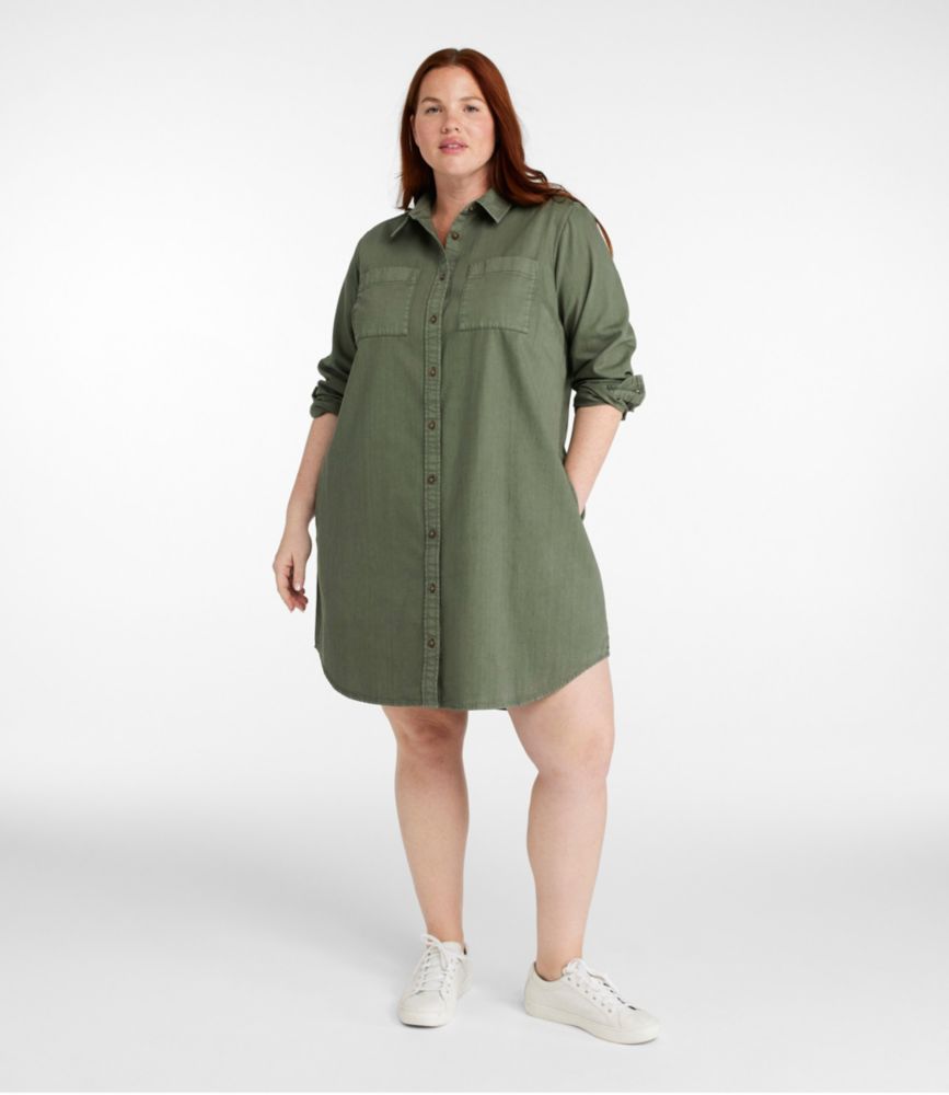 Women's L.L. Bean Heritage Washed Denim Shirt Dress, Garment-Dye, Deep Olive, small image number 2