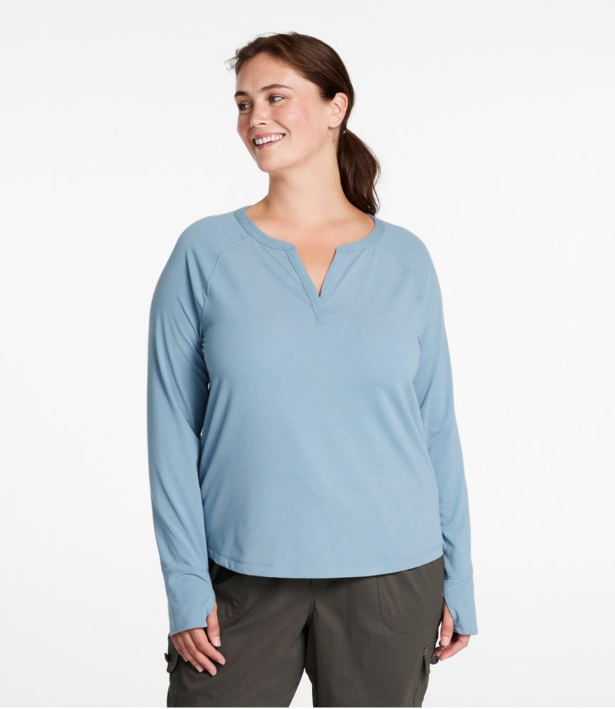Women's Ribbed Performance Tee, Long-Sleeve Splitneck, Cadet Blue, small image number 2