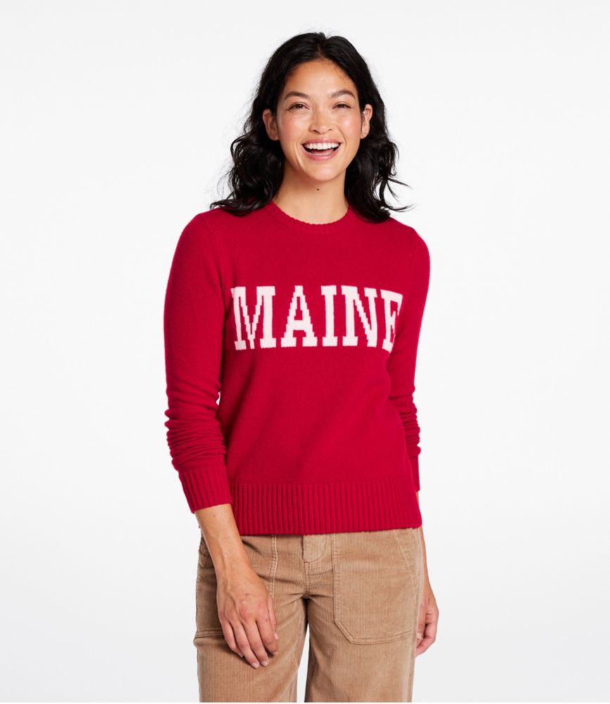 Women's Signature Camp Merino Wool Sweater, Pullover Intarsia, Royal Red Maine, small image number 2