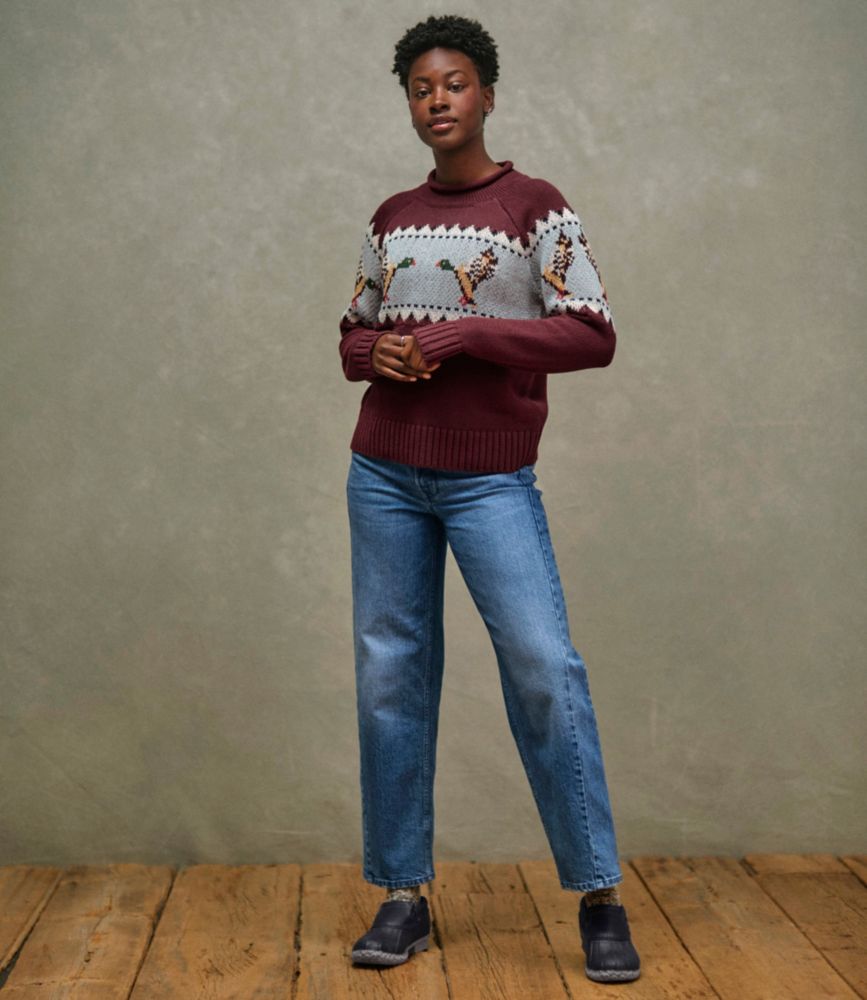 Women's Signature Original Cotton Sweater, Rollneck Novelty, Navy Birdseye, small image number 8