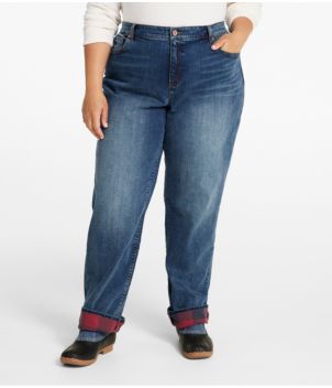 Women's Signature Lined Boyfriend Jeans, Low-Rise Straight-Leg Flannel-Lined