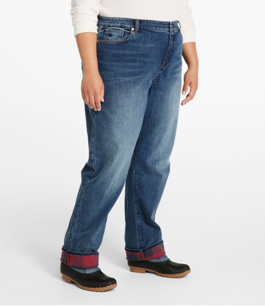 Women's Signature Lined Boyfriend Jeans, Low-Rise Straight-Leg Flannel-Lined