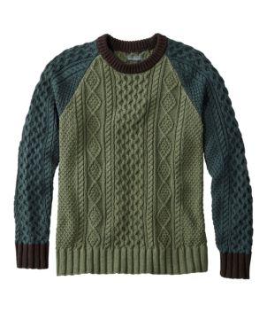 Men's Signature Cotton Fisherman Sweater, Crewneck, Colorblock