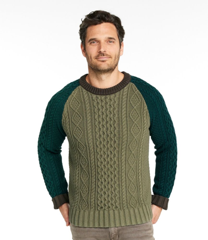 Men's Signature Cotton Fisherman Sweater, Crewneck, Colorblock