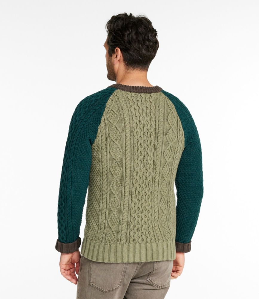 Men's Signature Cotton Fisherman Sweater, Crewneck, Colorblock