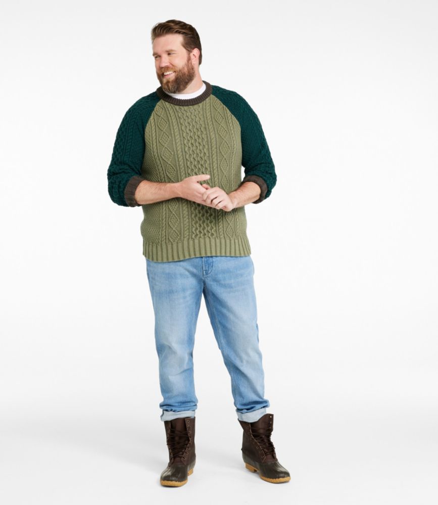 Men's Signature Cotton Fisherman Sweater, Crewneck, Colorblock