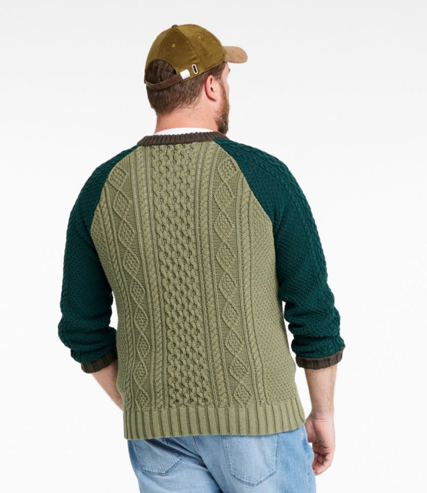 Men's Signature Cotton Fisherman Sweater, Crewneck, Colorblock