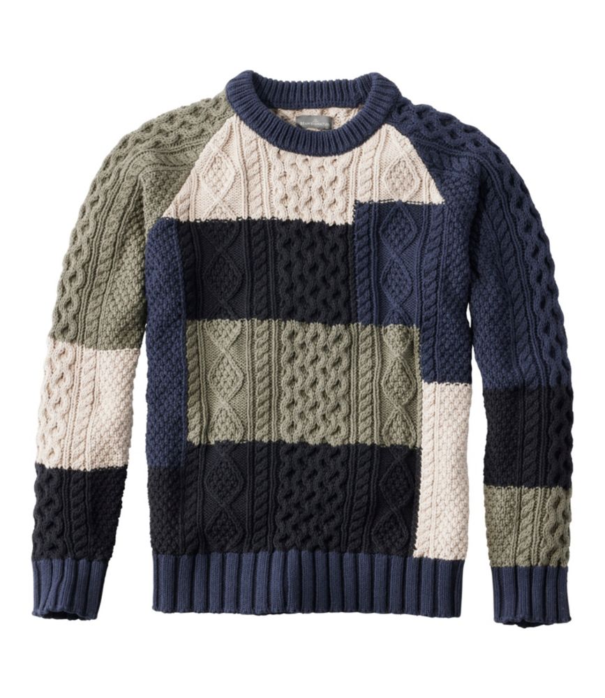 Men s Signature Cotton Fisherman Sweater Crewneck Colorblock