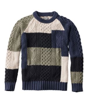 Men's Signature Cotton Fisherman Sweater, Crewneck, Colorblock