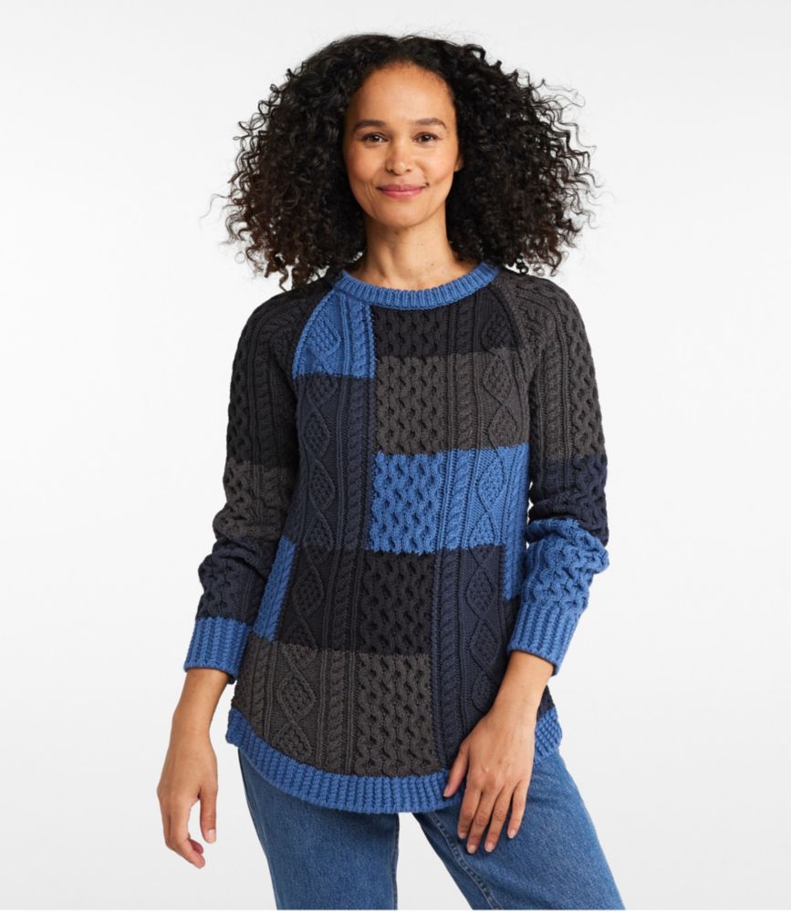 Women's Signature Cotton Fisherman Tunic Sweater, Patchwork, Deep Blue Patchwork, small image number 2