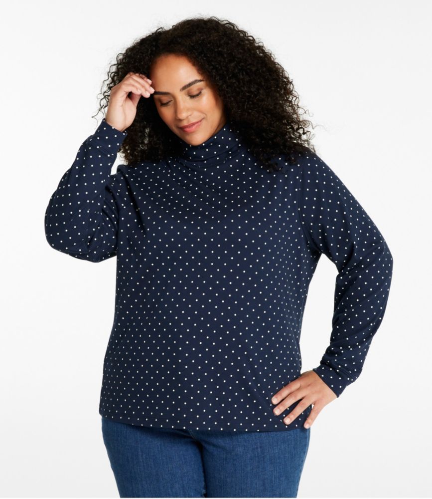 Women's L.L.Bean Interlock Turtleneck, Long-Sleeve Allover Print, Classic Navy Birdseye, small image number 2