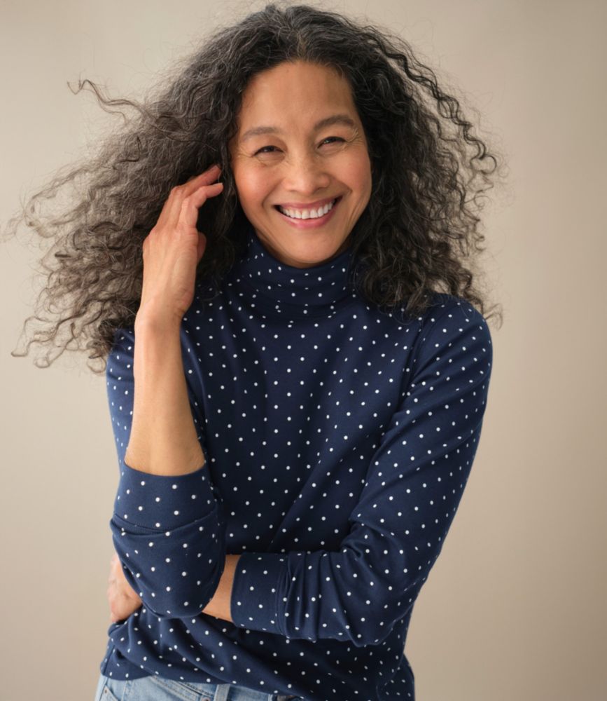 Women's L.L.Bean Interlock Turtleneck, Long-Sleeve Allover Print, Classic Navy Birdseye, small image number 5