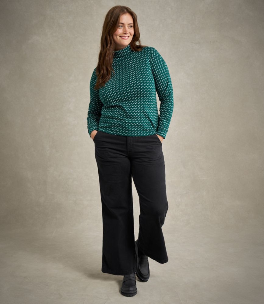 Women's L.L.Bean Interlock Turtleneck, Long-Sleeve Allover Print, Classic Navy Birdseye, small image number 6