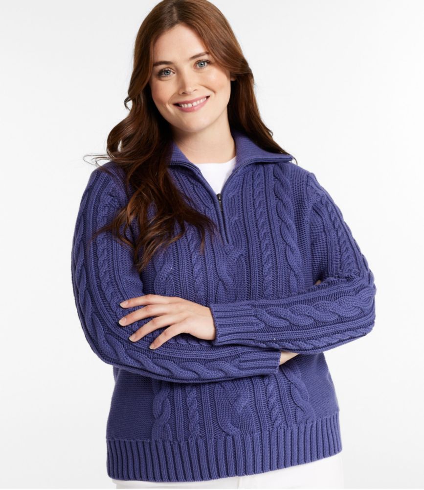 Women's Double L® Cable Sweater, Quarter-Zip, Bone, small image number 2