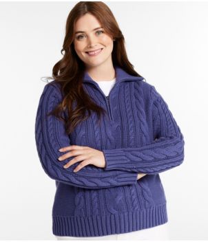 Women's Double L® Cable Sweater, Quarter-Zip, New