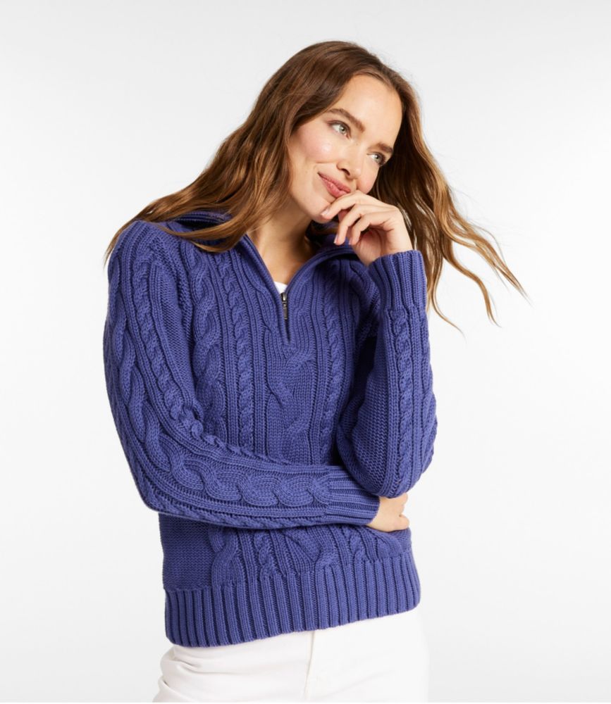 Women's Double L® Cable Sweater, Quarter-Zip, Storm Teal, small image number 6