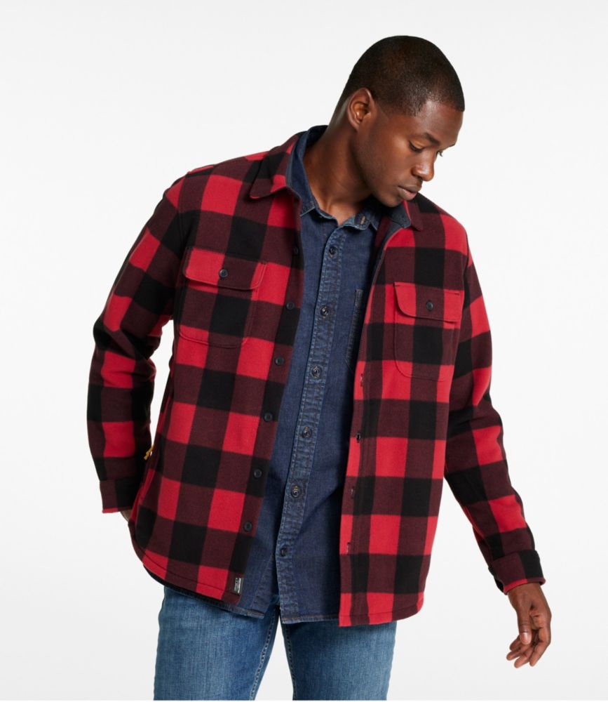 Men's Bean's Mariner Fleece Shirt, Print, Deep Red/Classic Black, small image number 2