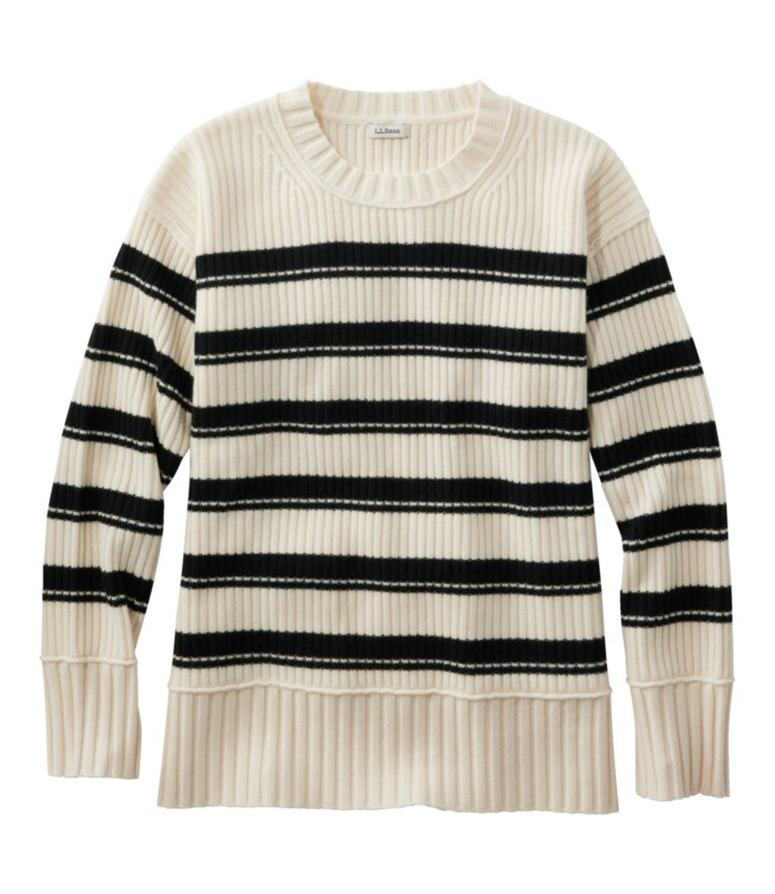 Women's Heritage Heirloom Wool/Cashmere Sweater, Crewneck Stripe, Cream/Black, small image number 1