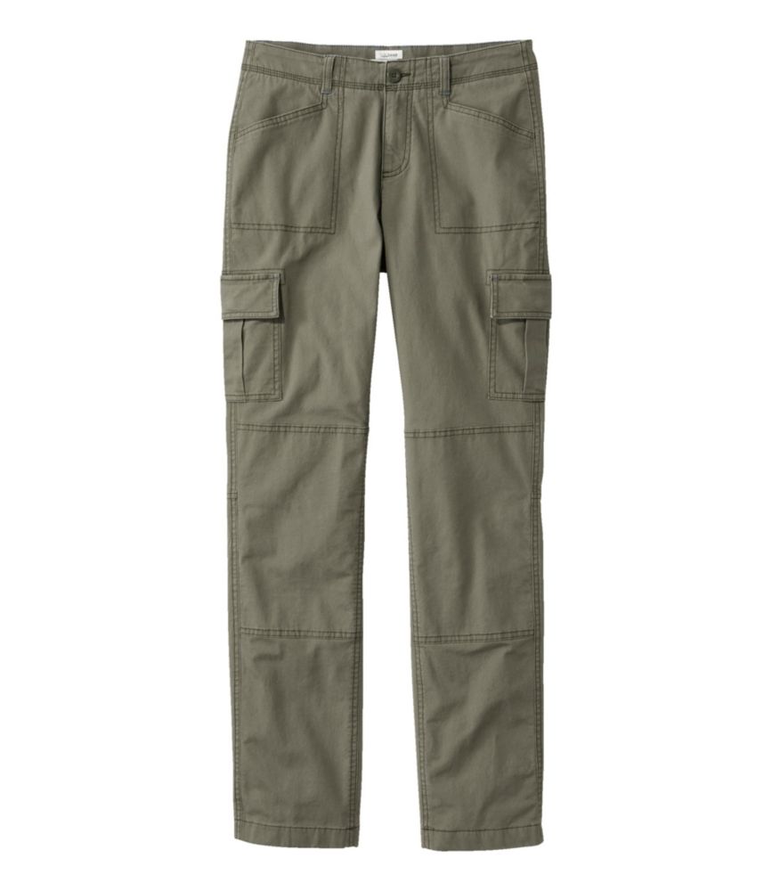 Women's Stretch Canvas Cargo Pants, Mid-Rise Straight-Leg Lined