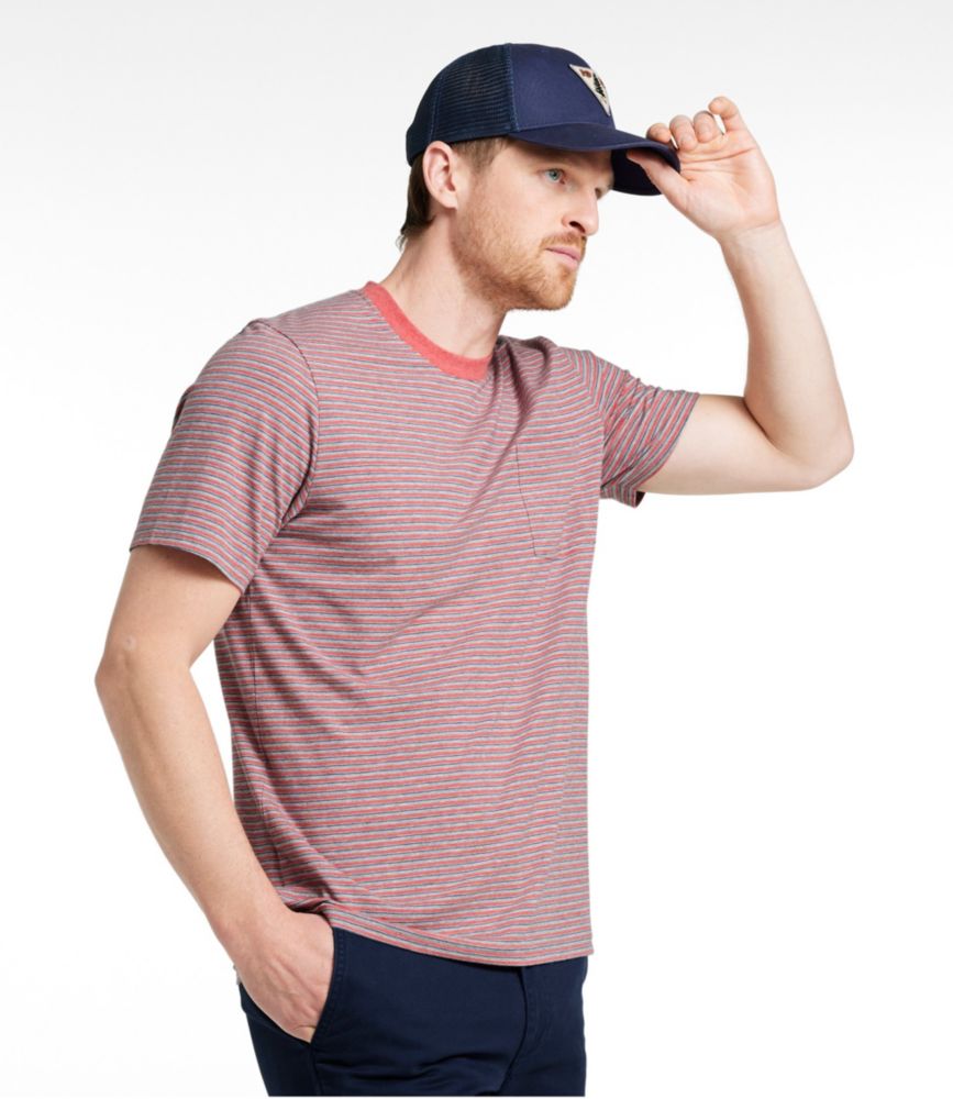 Men's Comfort Stretch Performance® Pima Pocket Tee, Short-Sleeve, Stripe, Mineral Red, small image number 2