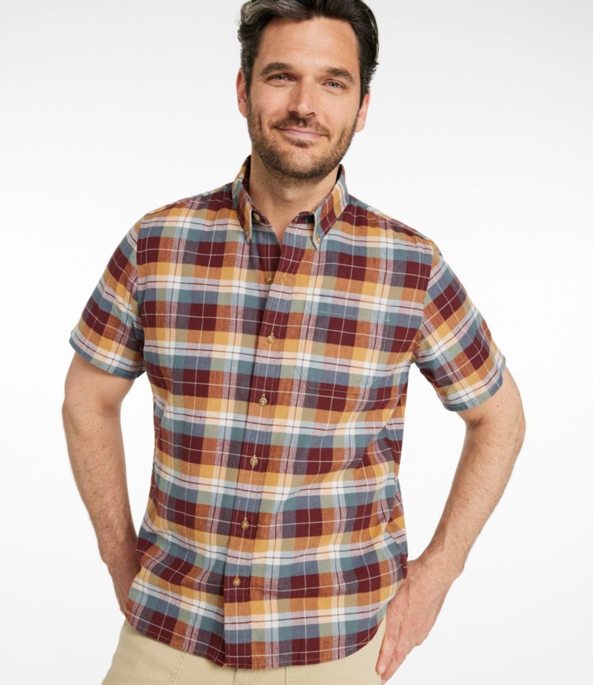 Men's Stonecoast Hemp Shirt, Short-Sleeve, Slightly Fitted Untucked Fit, Faded Orange, small image number 2