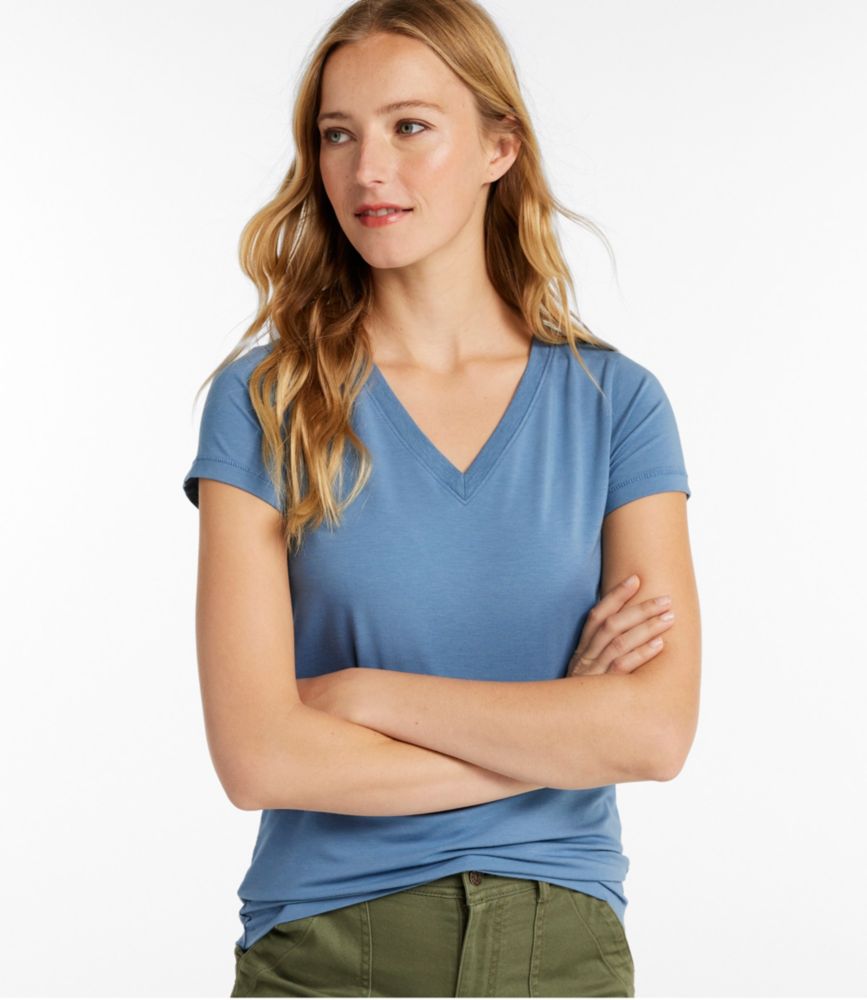 Women's Soft Stretch Supima-Blend Tee, Short-Sleeve V-Neck