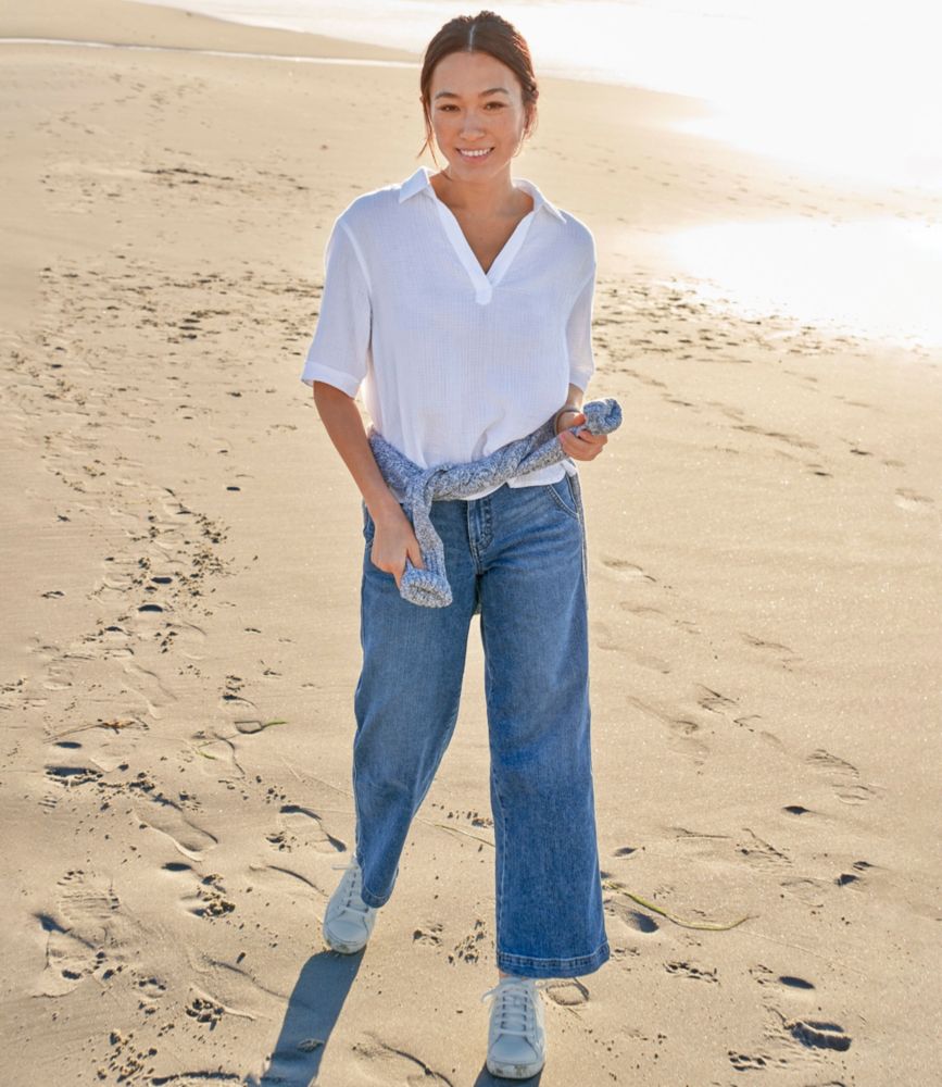 Women's Cloud Gauze Shirt, Polo, Brightwater Blue Stripe, small image number 9