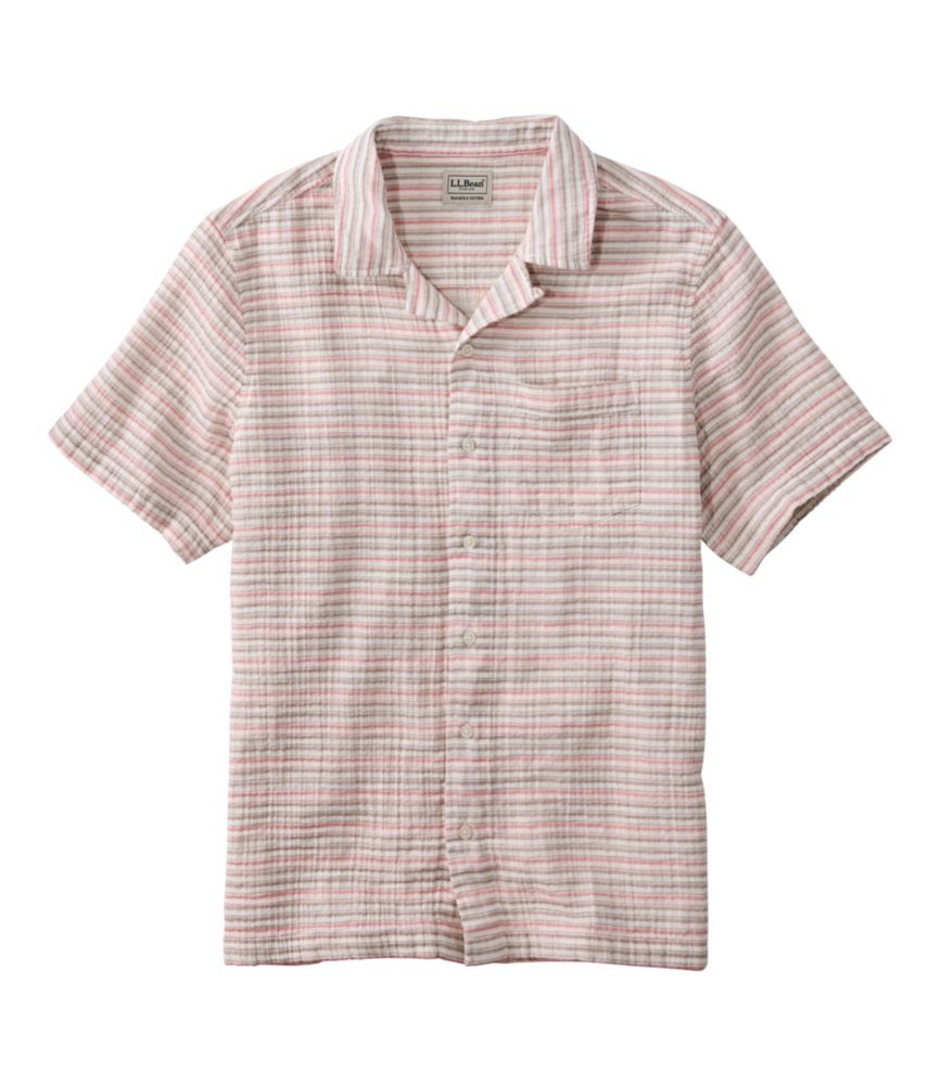 Men's Cloud Gauze Shirt, Short-Sleeve, Slightly Fitted Untucked Fit, Bone Multi Stripe, small image number 1