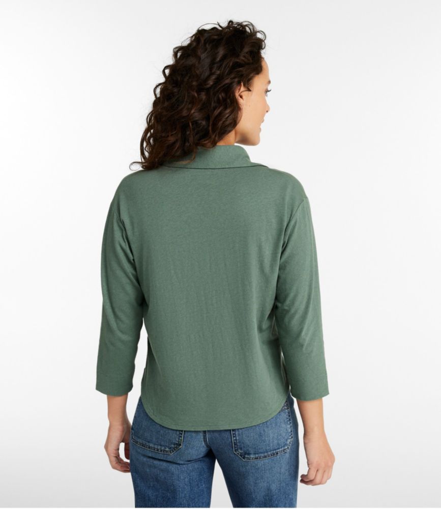 Women's Linen/Cotton Tee, Three-Quarter-Sleeve Splitneck Polo, Classic Navy, small image number 3