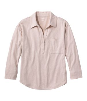 Women's Linen/Cotton Tee, Three-Quarter-Sleeve Splitneck Polo