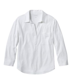 Women's Linen/Cotton Tee, Three-Quarter-Sleeve Splitneck Polo, New