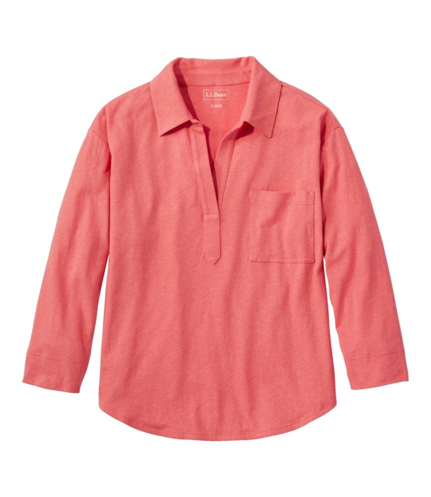 Women's Linen/Cotton Tee, Three-Quarter-Sleeve Splitneck Polo