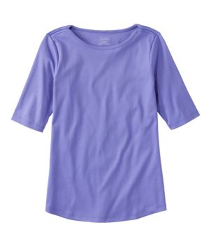 Women's Pima Cotton Tee, Elbow-Sleeve Boatneck