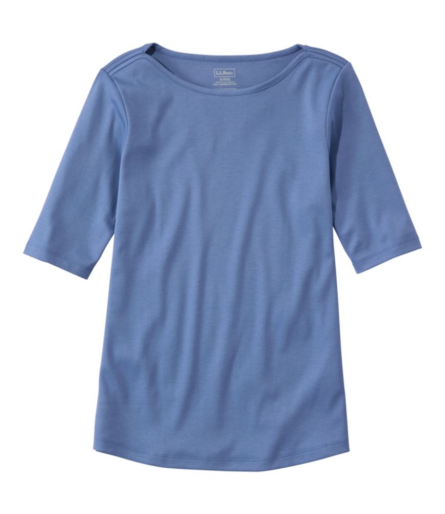 Women's Pima Cotton Tee, Elbow-Sleeve Boatneck