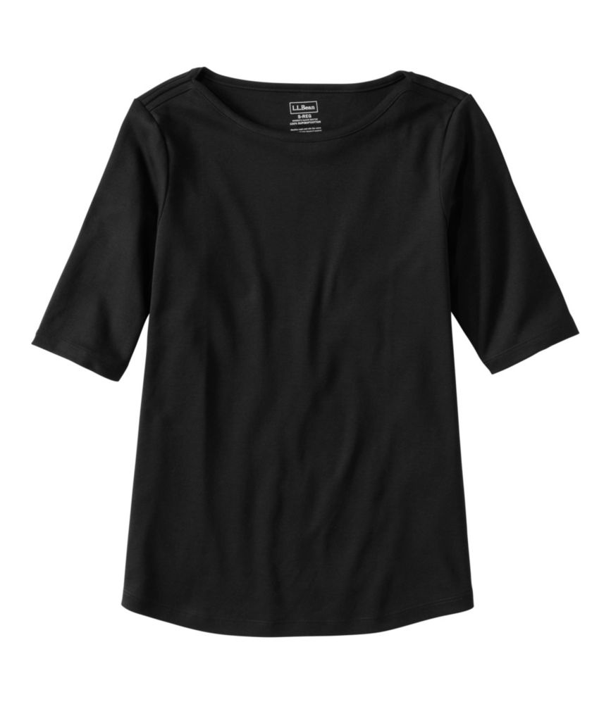 Women's Pima Cotton Tee, Elbow-Sleeve Boatneck, Black, small image number 1