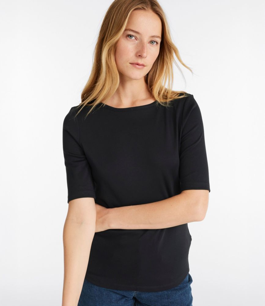 Women's Pima Cotton Tee, Elbow-Sleeve Boatneck