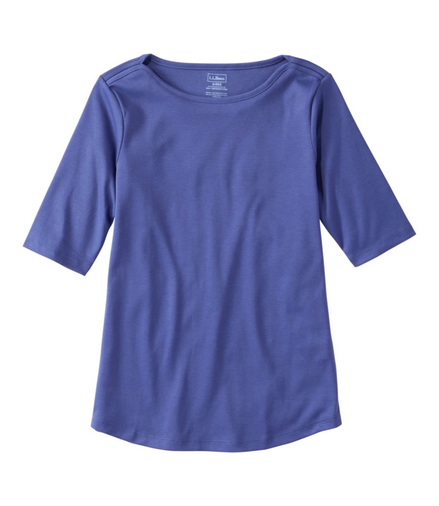 Women's Pima Cotton Tee, Elbow-Sleeve Boatneck